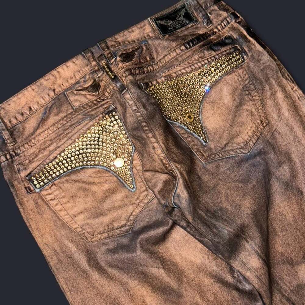 Robin's Jean Long Flap Gold Wash Studded Bootcut Jeans